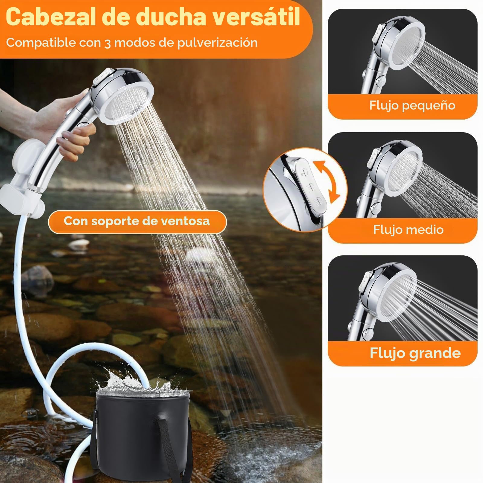Ducha portátil de camping, kit de ducha recargable para exteriores de 7800 mAh con calentador, pantalla LED inteligente, impermeable IPX8, ducha portátil para camping, al aire libre, viajes