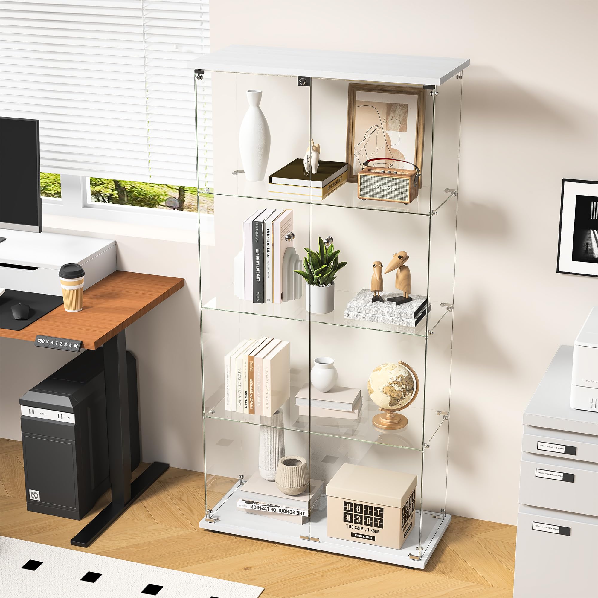 Vitrina de cristal, Vitrina Expositora para Colecciones con cerradura y 2 puertas Vitrina expositora cristal de pie de 4 estantes,Vitrina de cristal expositor Vitrina Cristal para Salón, Dormitorio