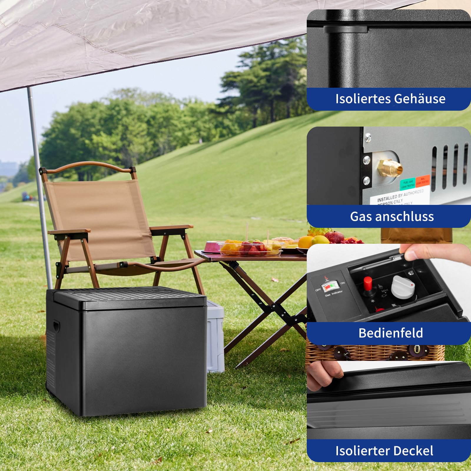Smad Gas Kühlschrank 40L, Kühlschrank Gas 12V 230V, camping kühlbox, Nach Oben Öffnende Tür, Automatisches Abtauen, für Camping, Zuhause, Wohnwagen, Garage, Gite, Wohnmobil