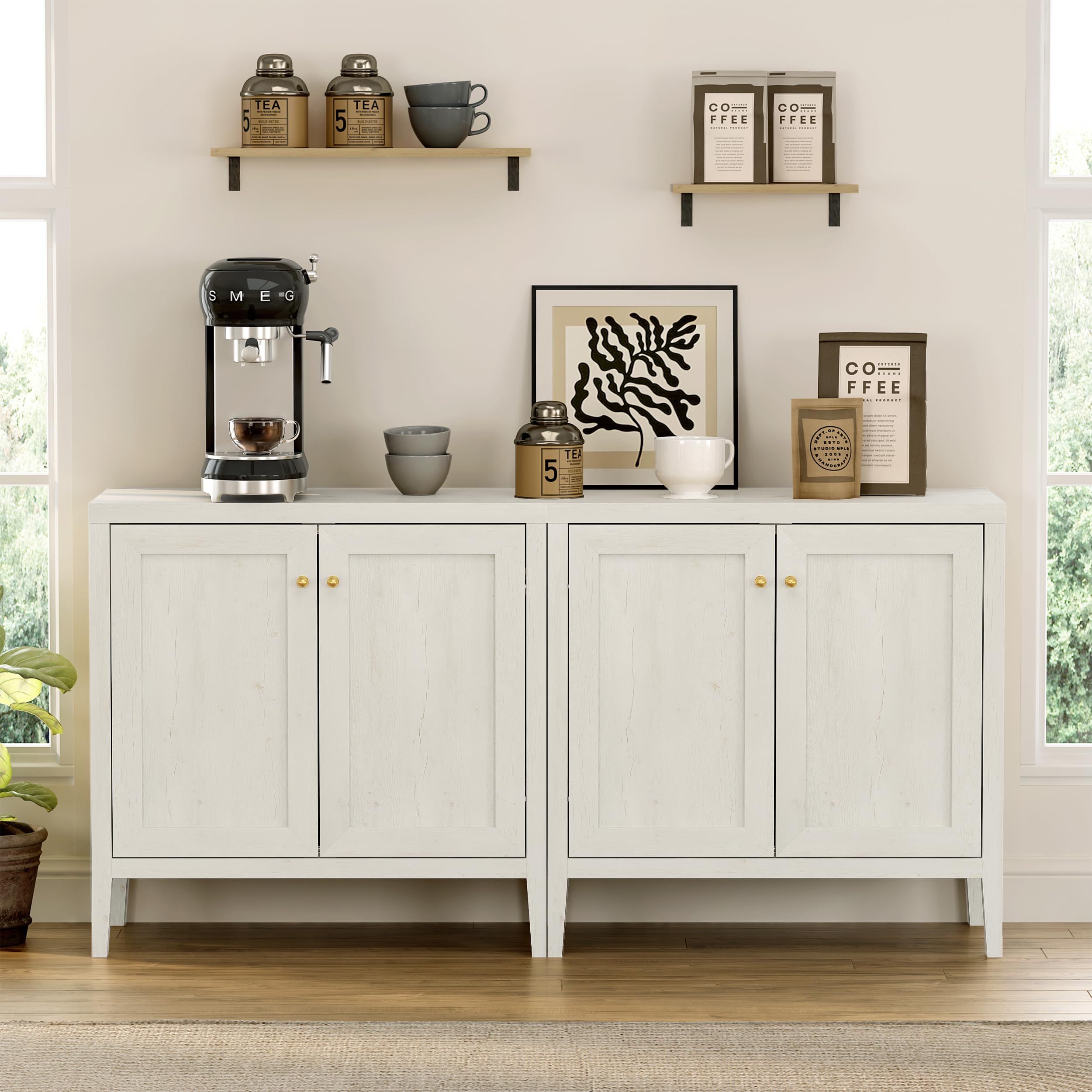 EYYTHUNG Buffet Cabinets Set of 2 in Antique White