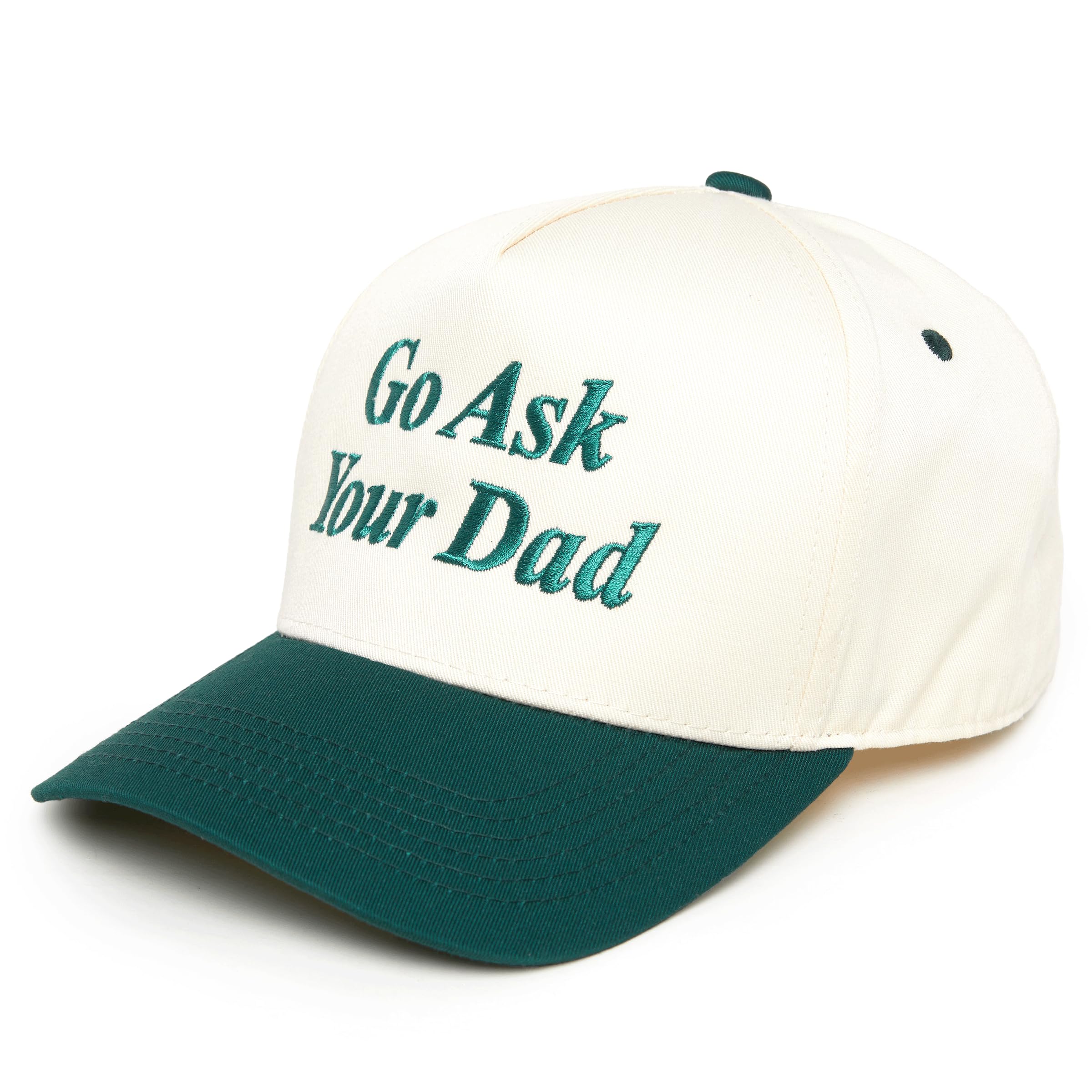 Two-Tone Canvas Snapback Baseball Cap for Women and Men - Go Ask Your Dad - Beige/Green & Let Me Ask My Wife - Beige/Navy