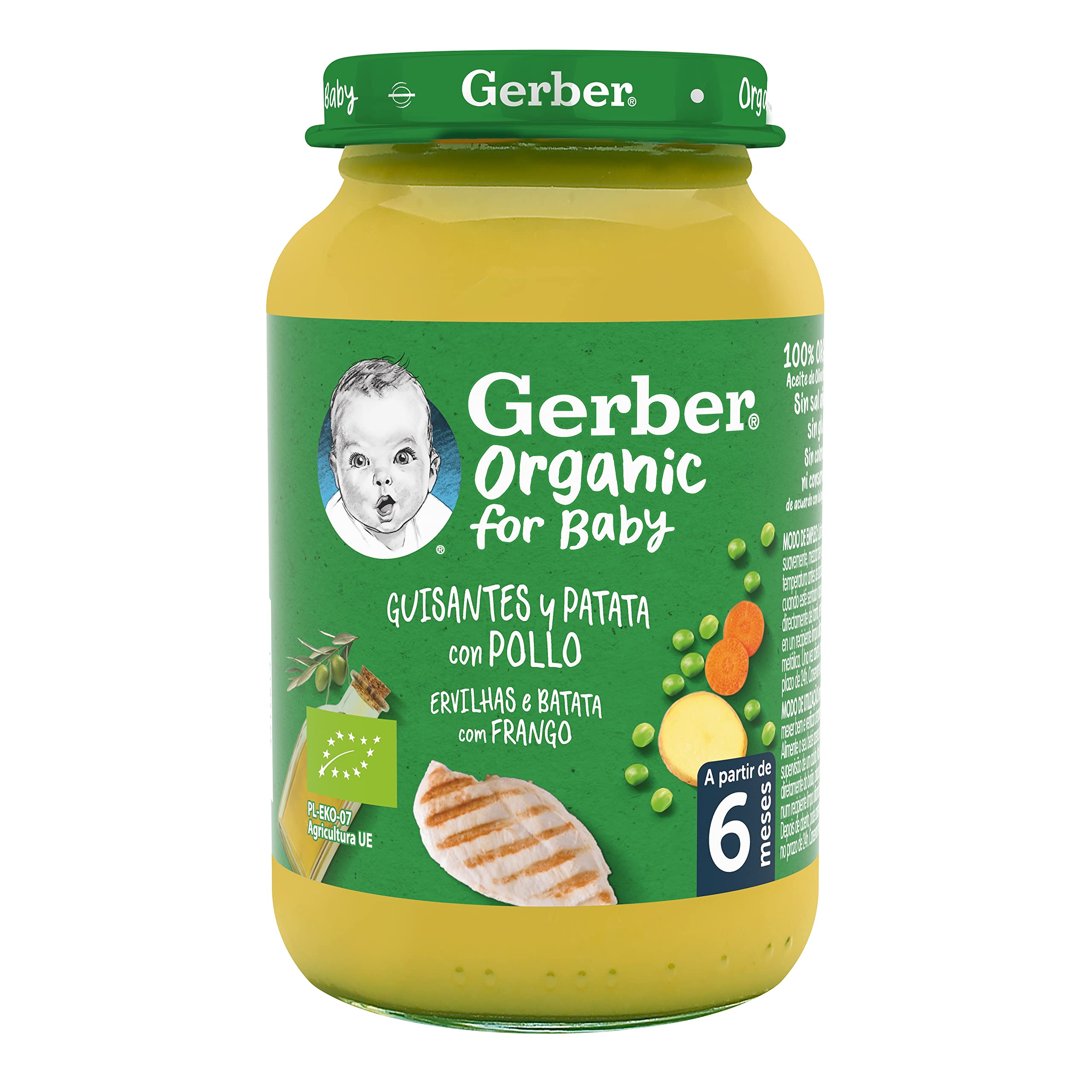 GERBER Organic Guisantes Patata Pollo 6x190g a partir de 6 meses