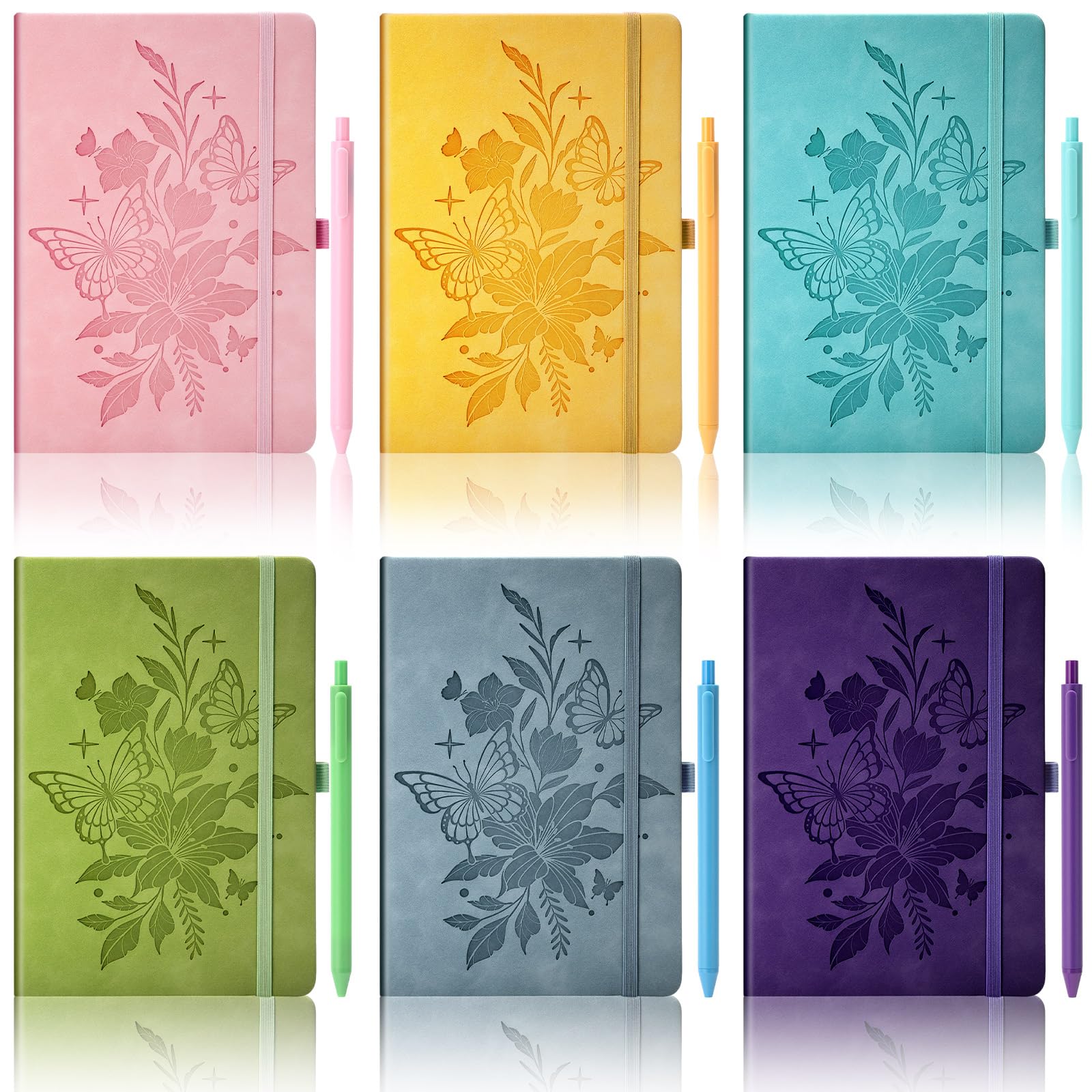 Yaomiao 12 Pcs Floral Leather Journals and Pens Set A5 Flower Notebooks Pens Hardcover Lined Inspirational Christian Gifts Bulk for Women Men Teacher