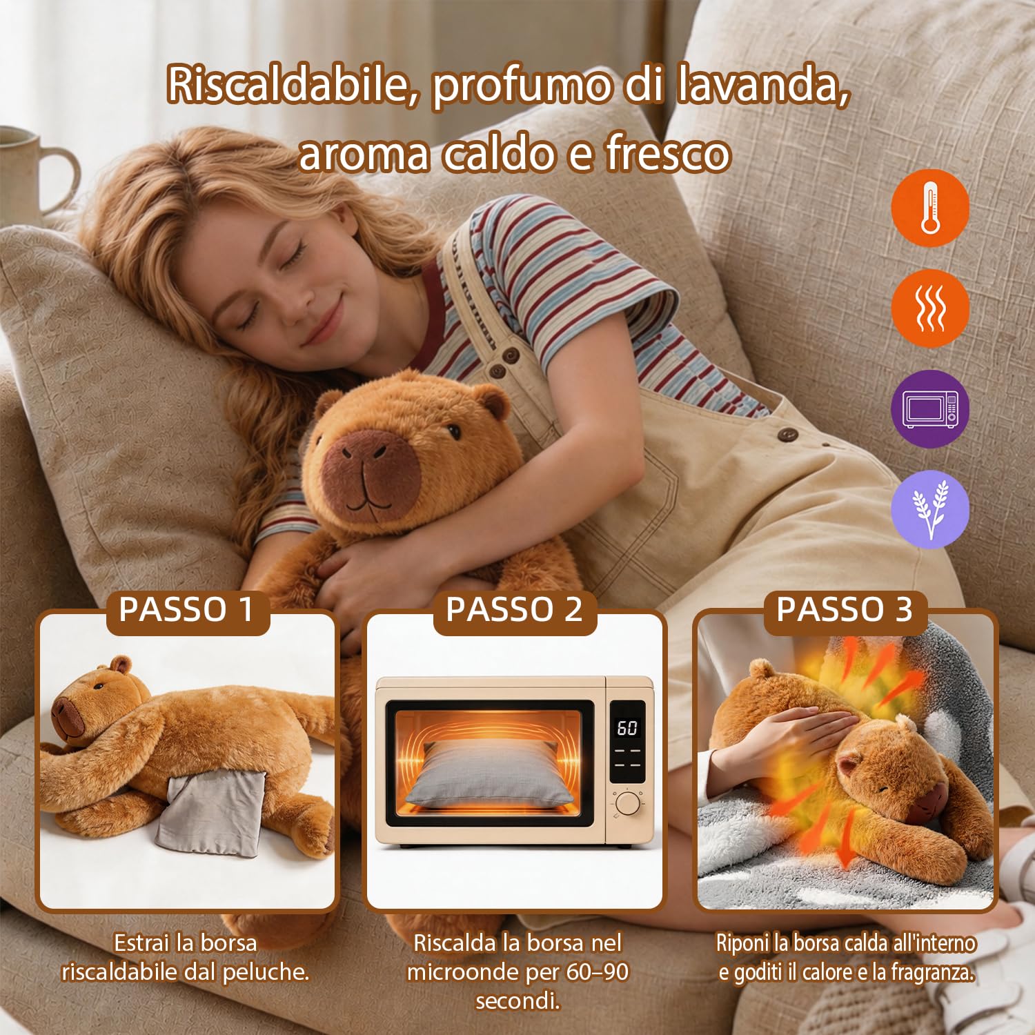DAYHERB Animali di peluche ponderati a forma di capibara, 58 cm, lavanda, adatti al microonde, regalo per bambini e adulti (capibara marrone)