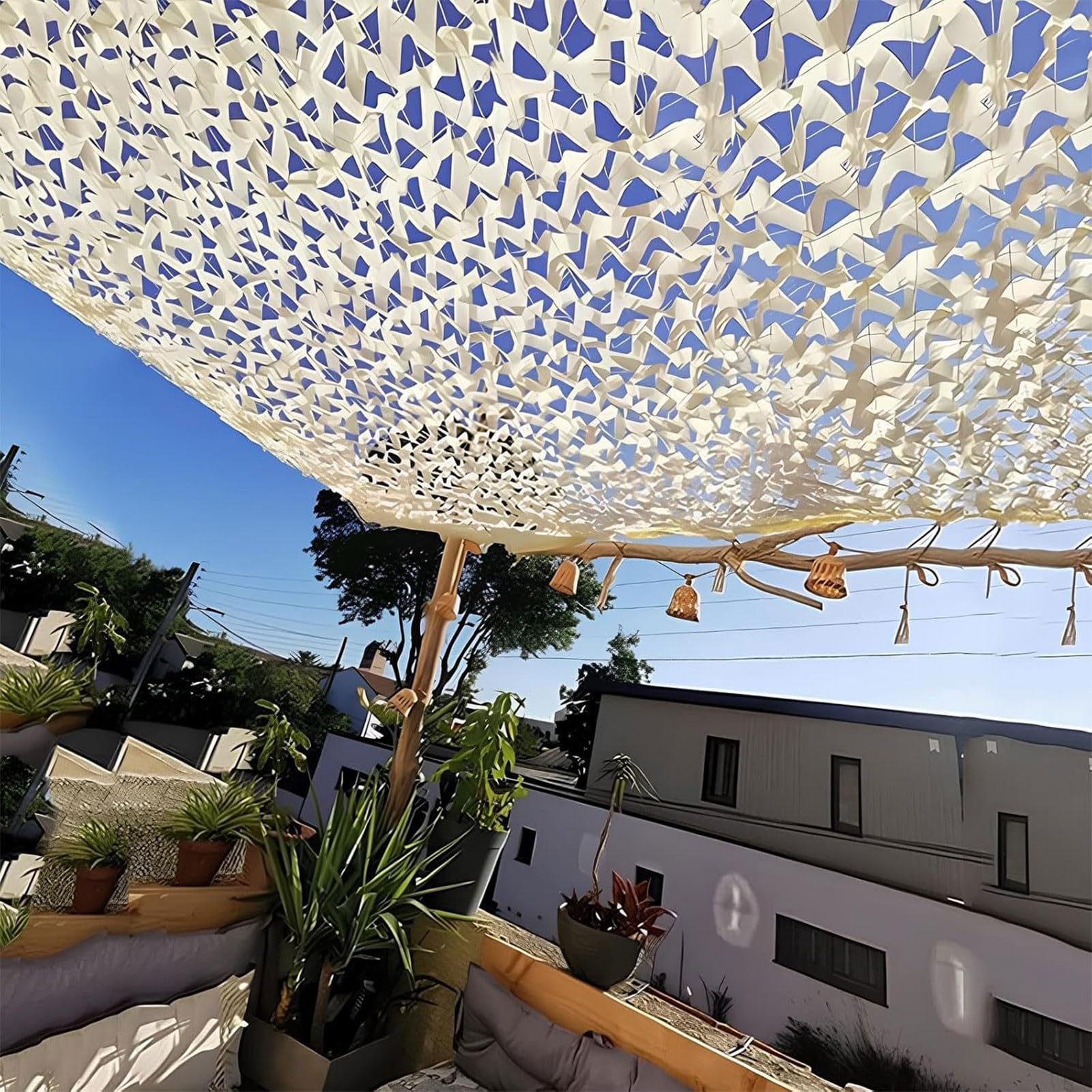 Rete Mimetica Beige, 4x8m Camouflage Tela Netto di Oxford, Rete Ombreggiante per Esterni, Adatto per decorazioni di feste, fotografia, caccia, campeggio, protezione solare
