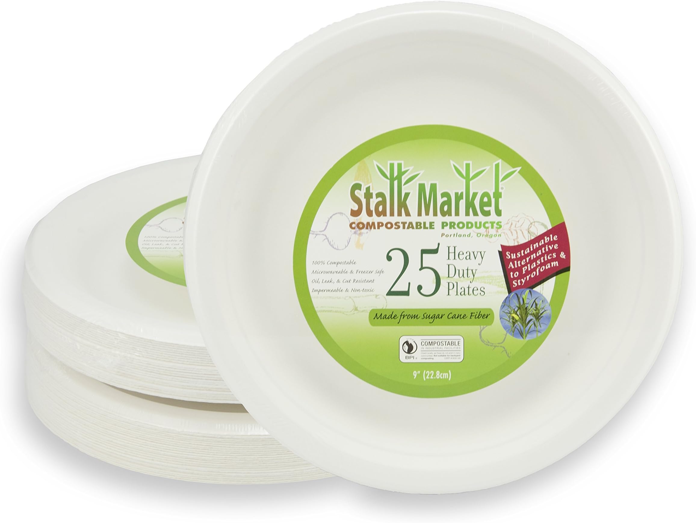 Stalkmarket 100% Compostable Natural Plant Fiber Plate Retail Packs, 9-Inch Plate, 300-Count Case (Case of 12 Individual Retail Packs of 25 Plates) (STMP013R)
