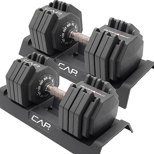 CAP Barbell ADJUSTABELL Adjustable 55 lb Hex Dumbbell Weights - Singles & Pairs  Multiple Handle Options