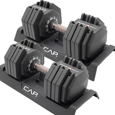 CAP ADJUSTABELL Adjustable Dumbbell Set, Premium Quick Select Adjustable Weights for Strength Training, Singles & Pairs, 12.5 LB, 25 LB & 55 LB, Round & Hex Dumbbells, Multiple Grip Handle Options