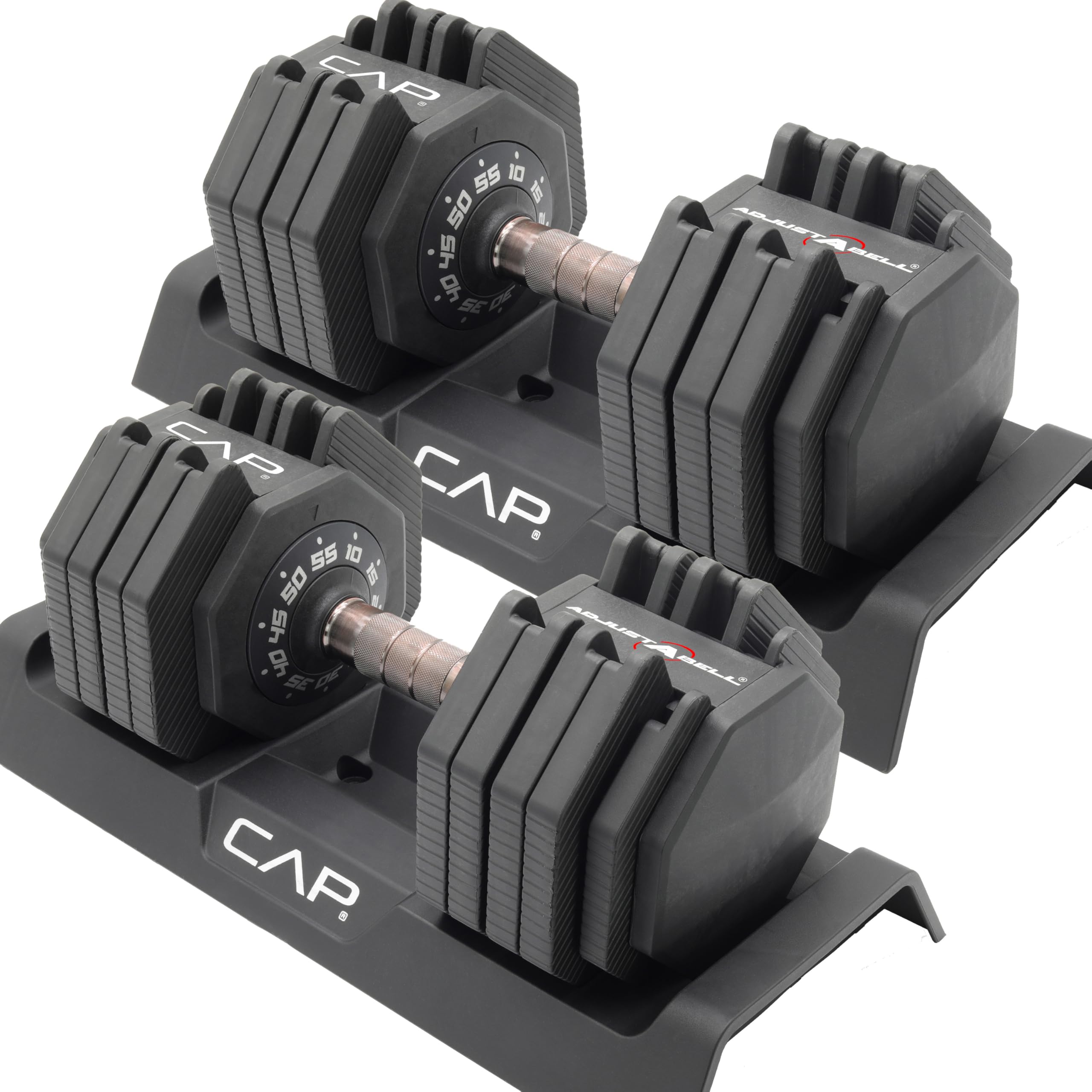 CAP Barbell ADJUSTABELL Adjustable Round Dumbbell Weights - Singles & Pairs | 12.5 lb, 25 lb & 55 lb | Multiple Handle Options