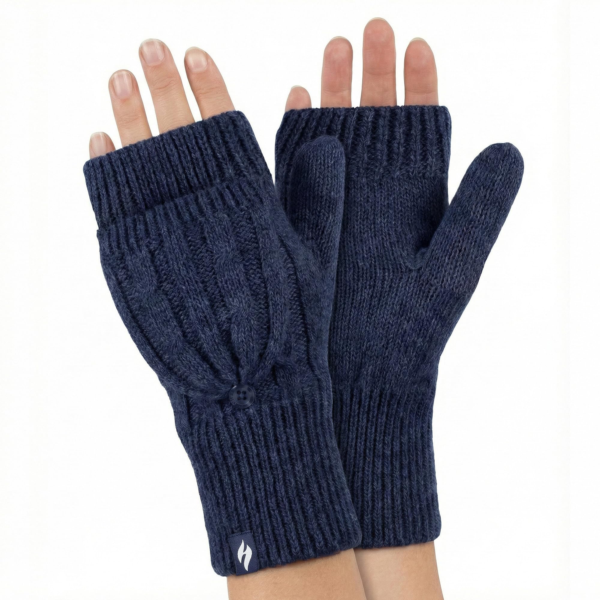 Heat Holders Women's Navy - Thermal Converter Fingerless Cable Knit 2.3 Tog Gloves