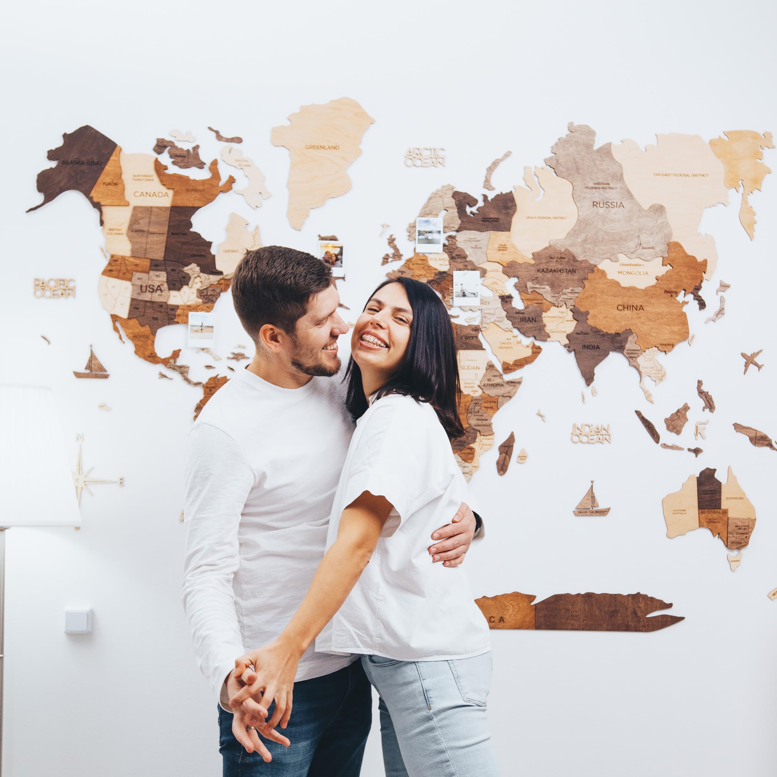 ENJOY THE WOOD 3D Wood World Map Wall Art Large Wood Wall Décor Housewarming Gift Idea Wood Wall Art World Travel Map For Home & Kitchen or Office (Large, Multicolored)