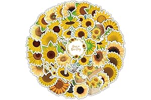 50 Pcs Waterproof Yellow Sunflower Vinyl Stickers for Laptop, Water Bottles, Hydroflask,...