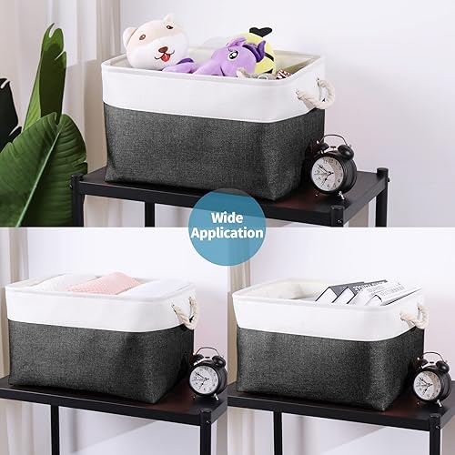 Miniatura 7 de HOdo Home Contenedor de almacenamiento de tela con cierre de cordón y 2 asas llamativas, canastas de almacenamiento plegables grandes de lona para