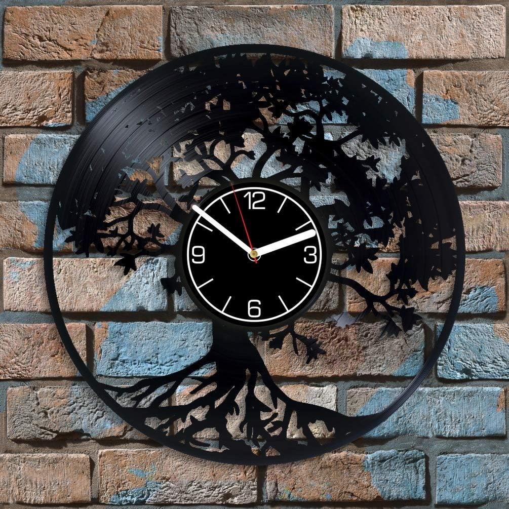 Tree Vinyl Record Wall Clock Nature Decoration 12 inch Wall Clock Forest Art Birthday Gift for Man Large Tree Wall Art Nature Wall Clock Modern Tree Vinyl Clock Nature Xmas Gift for Girl