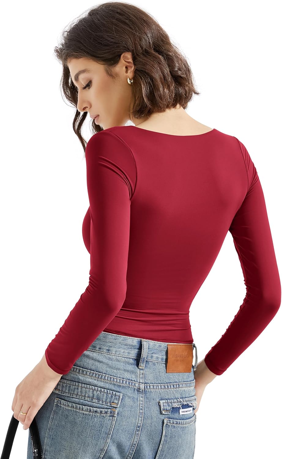 SUUKSESS Women Square Neck Long Sleeve Tops Double Lined Going Out T Shirts - Image 5