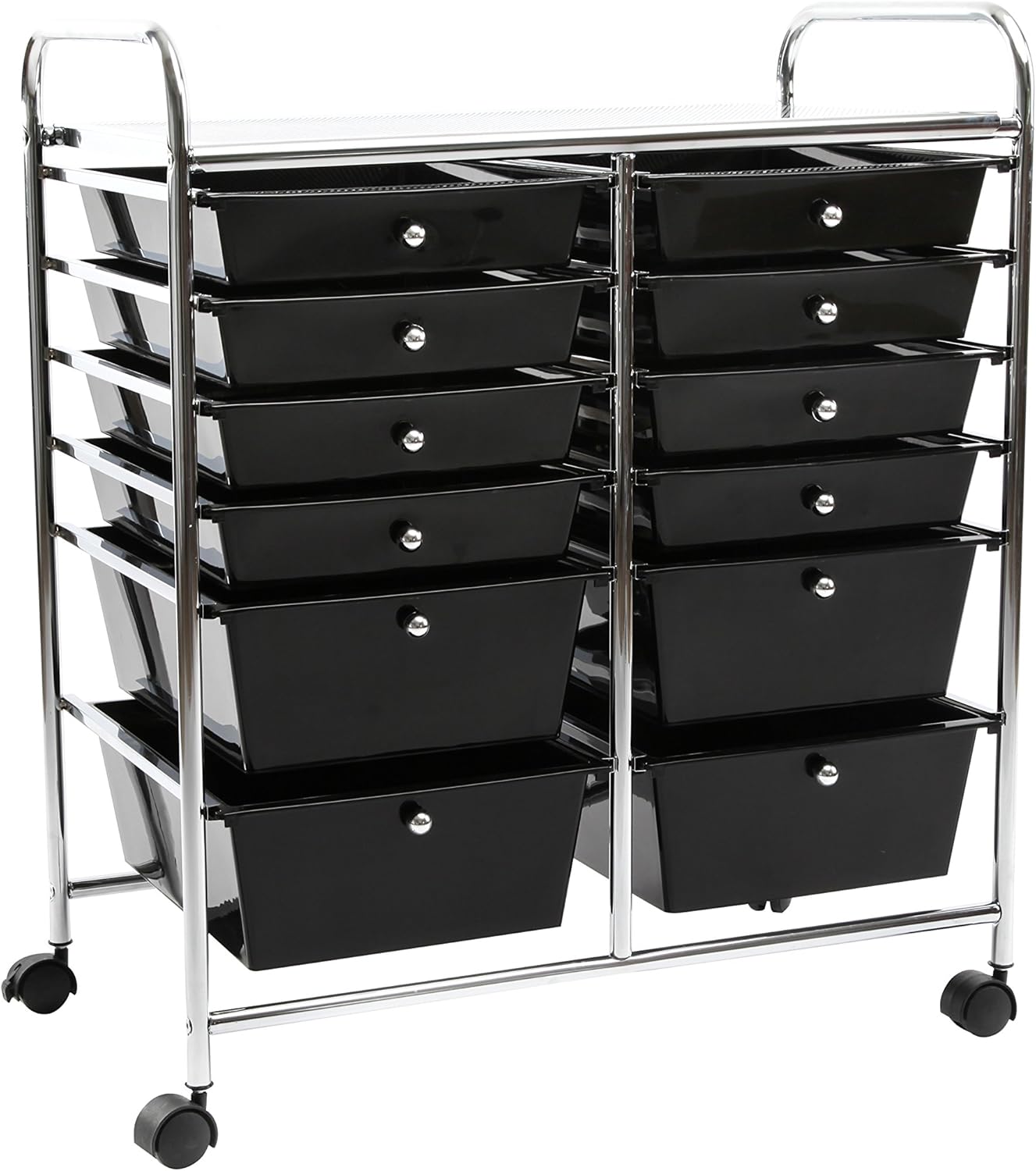 Finnhomy 12-Drawer Plastic Portable Mobile Organizer, Multi-Purpose Utility Double Rolling Storage Cart, Bright Chrome Metal Frame and Smoke Drawer Studio Trolley : Office Products