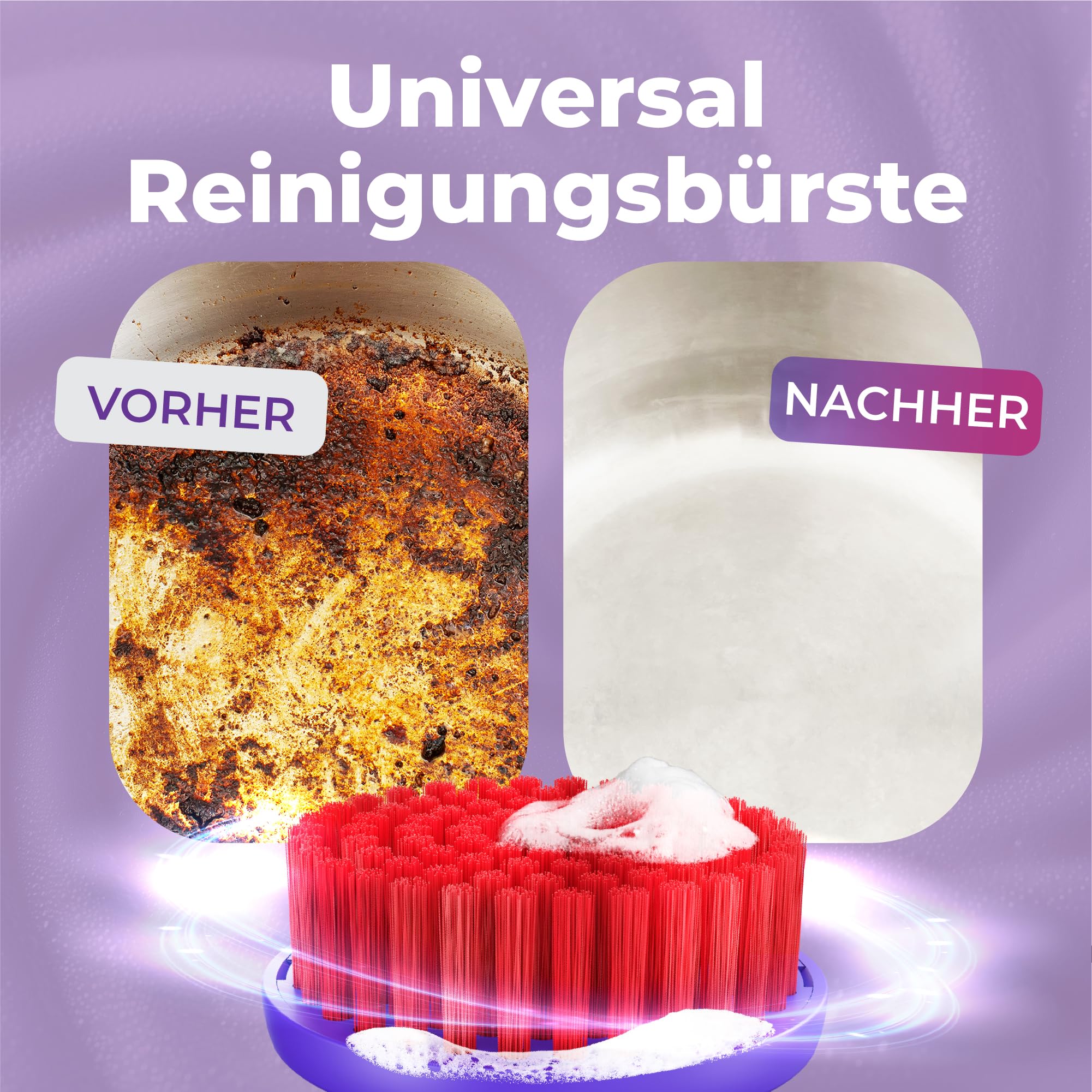 Synoshi Pro Rundbürstenköpfe für Reinigungsbürste, 2er Set | 1 rote & 1 graue Bürste, spülmaschinenfest, für Fliesen, Böden & Gartenmöbel