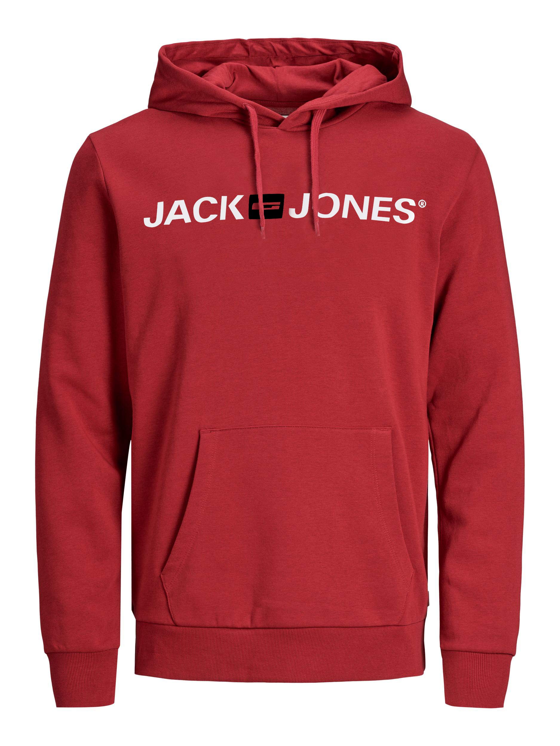 JACK & JONES Male logo hoodie, Red (Rio Red/Reg Fit), XXL