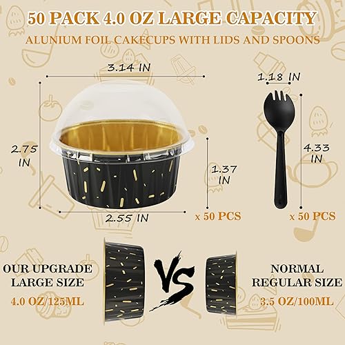Miniatura 79 de 50 moldes para hornear con tapas, mini moldes de aluminio de 4 onzas con tapas, moldes desechables, moldes individuales para tartas, forros