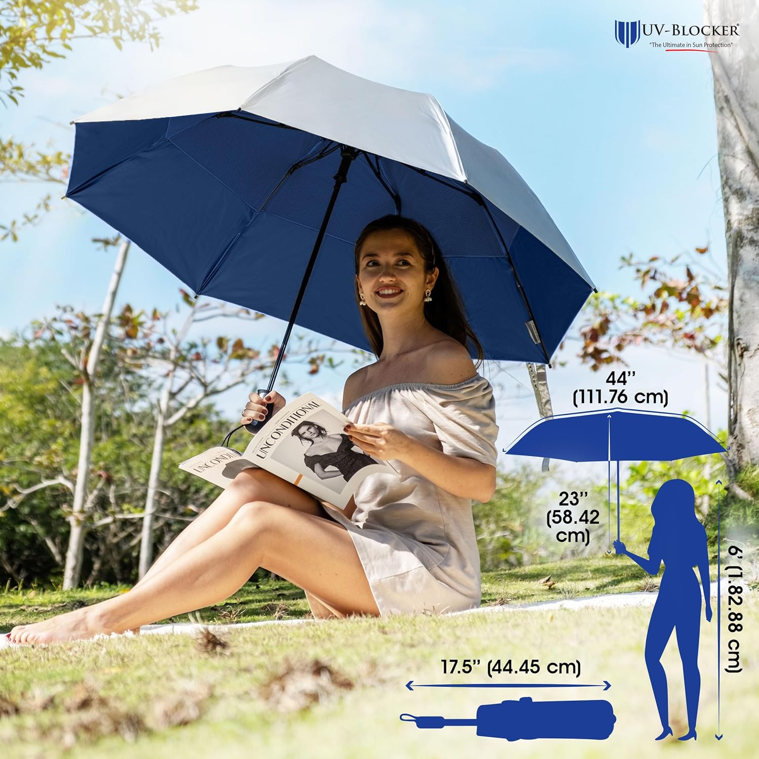 UV-Blocker Sun Umbrella UV Protection Single Canopy - Auto Open/Close, Wind-resistant Sun Umbrella with 50+ UPF