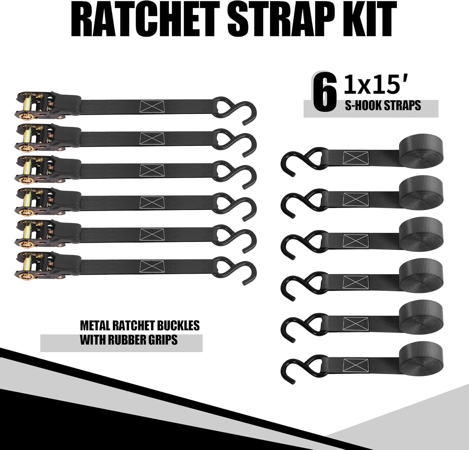 Cartman 1" x 15' Ratchet Tie Down up to 1500lbs 6pk in Carry Bag, Cargo Straps