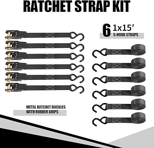 Miniatura 7 de Cartman 1" x 15' amarre de trinquete hasta 1500lbs 6pk en bolsa de transporte, correas de carga