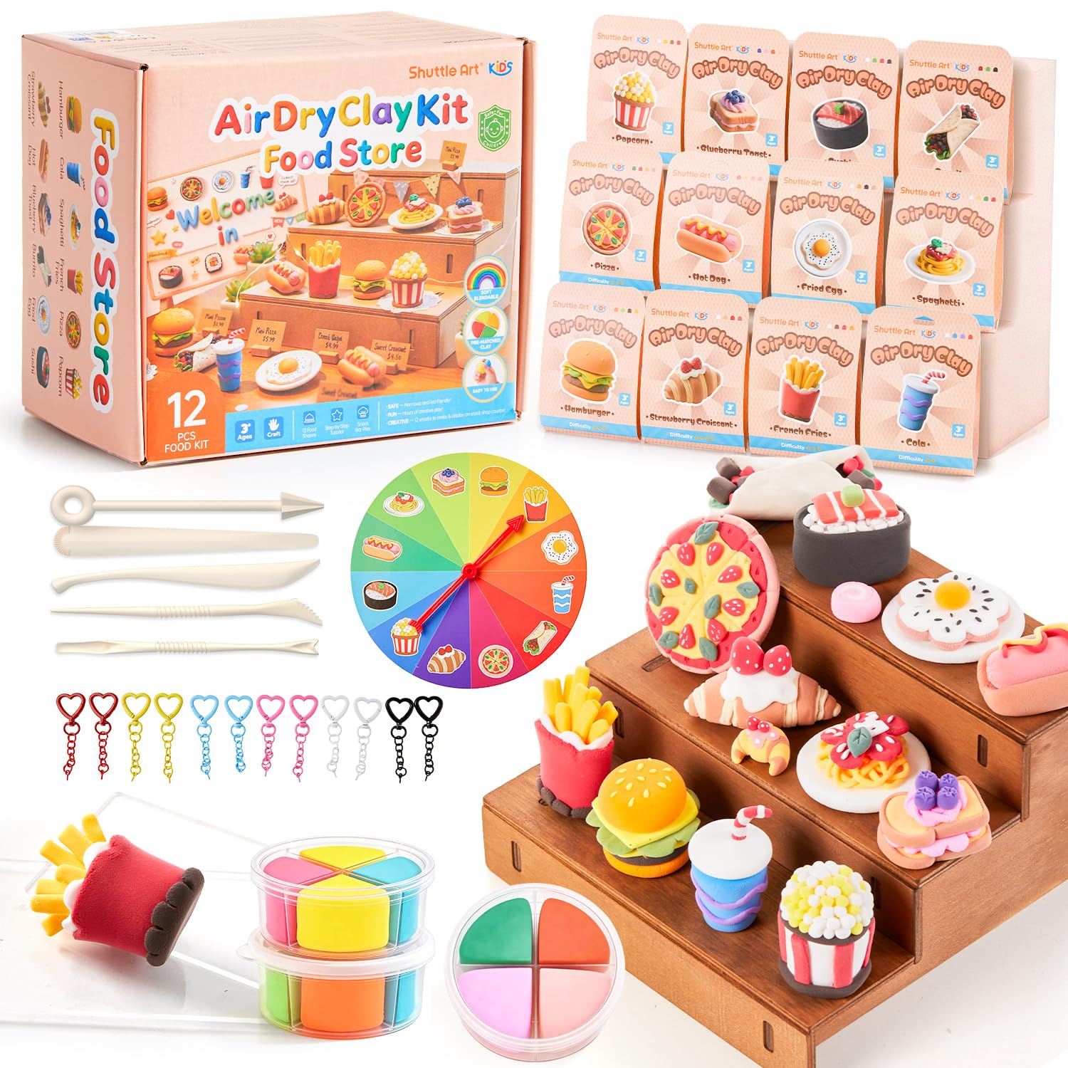 Shuttle Art Air Dry Clay for Kids - Food Store, 33 PCS Modeling Clay Kit with Sculpting Tools and Tutorials, Safe & Non-Sticky, Craft Gifts for Boys &