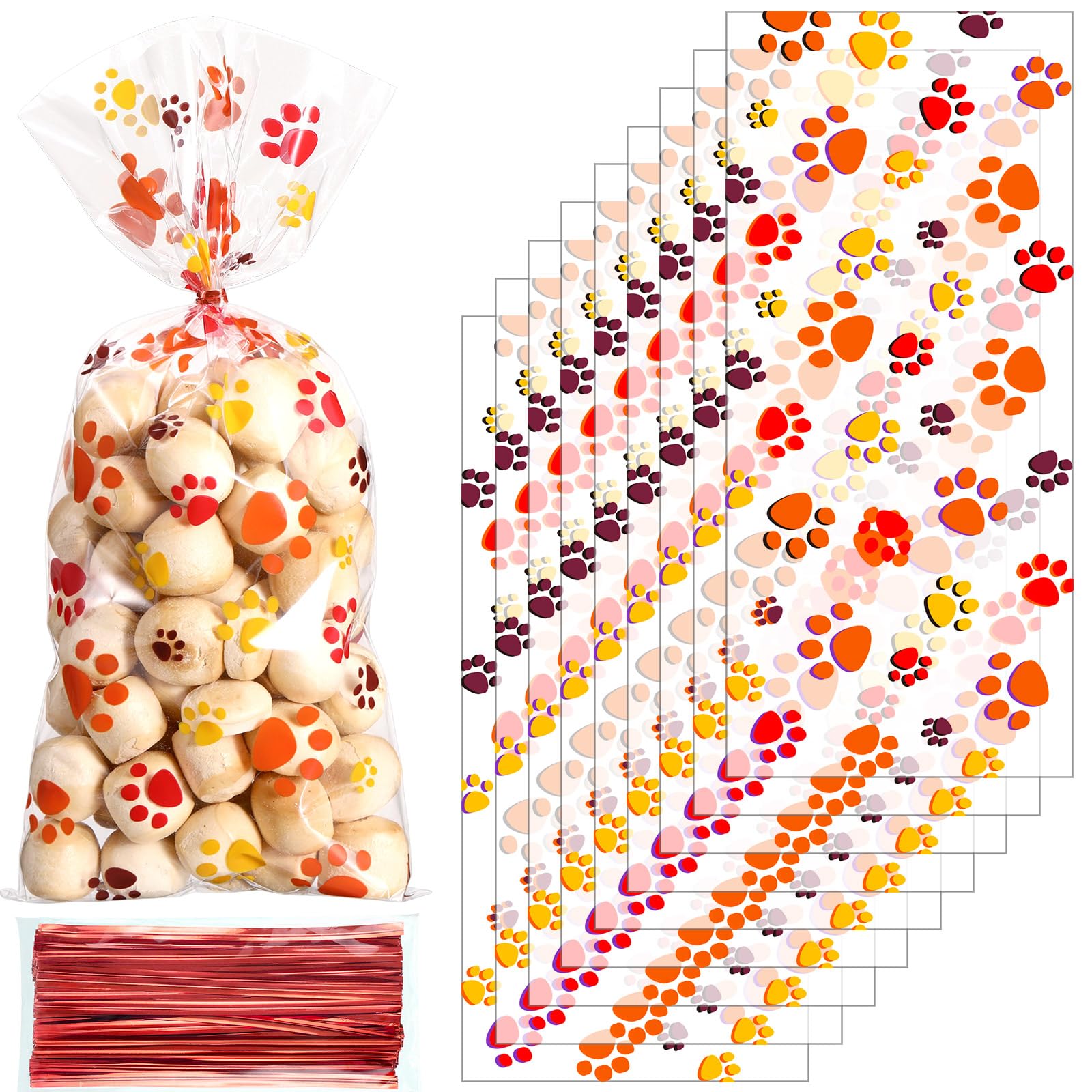 Blulu 100 Pcs Dog Treat Bags Puppy Party Favor, Orange, Brown, Yellow