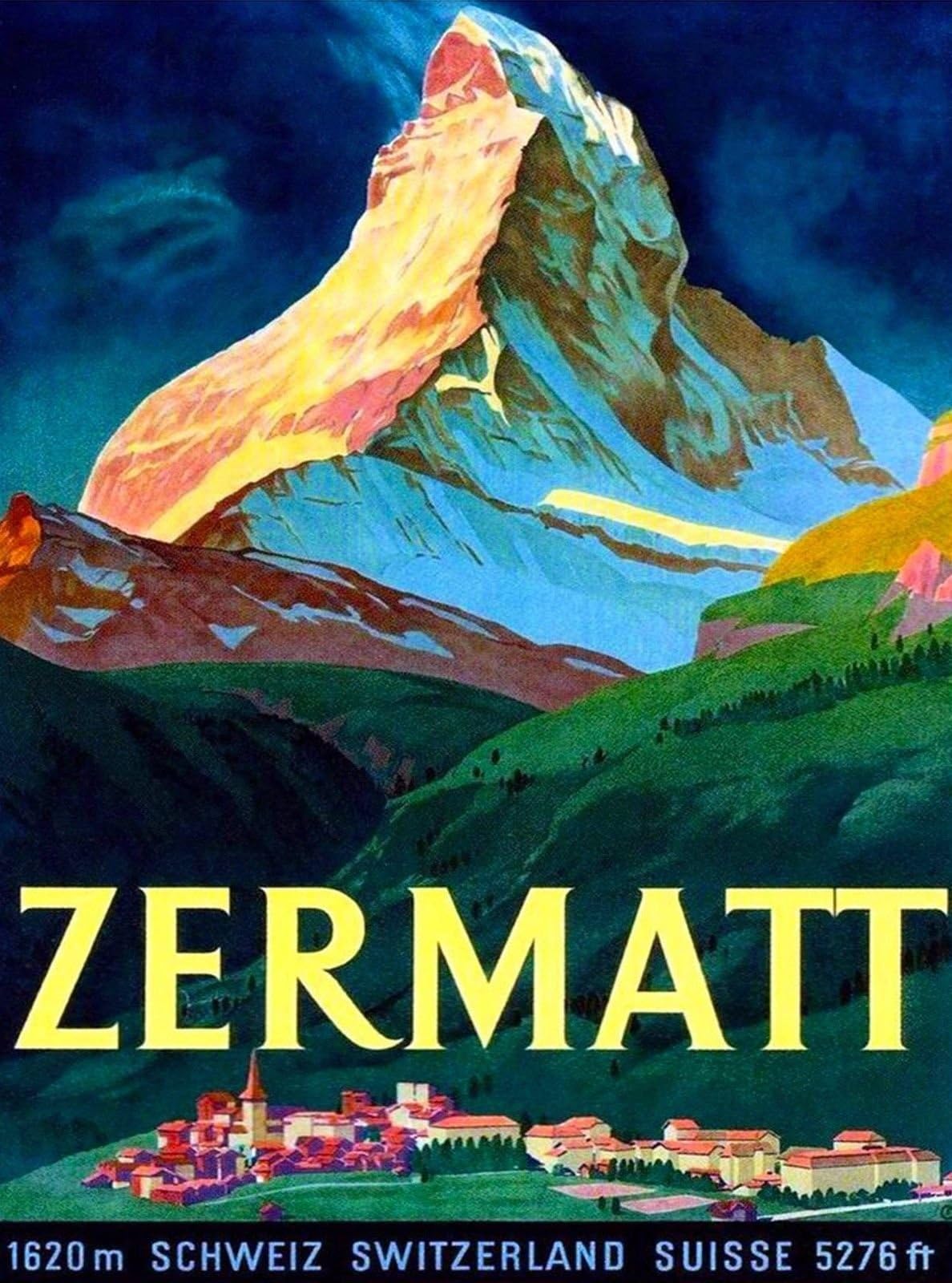 Magnet Zermatt Switzerland Matterhorn Vintage Schwiez Travel Advertisement Art Magnet 2