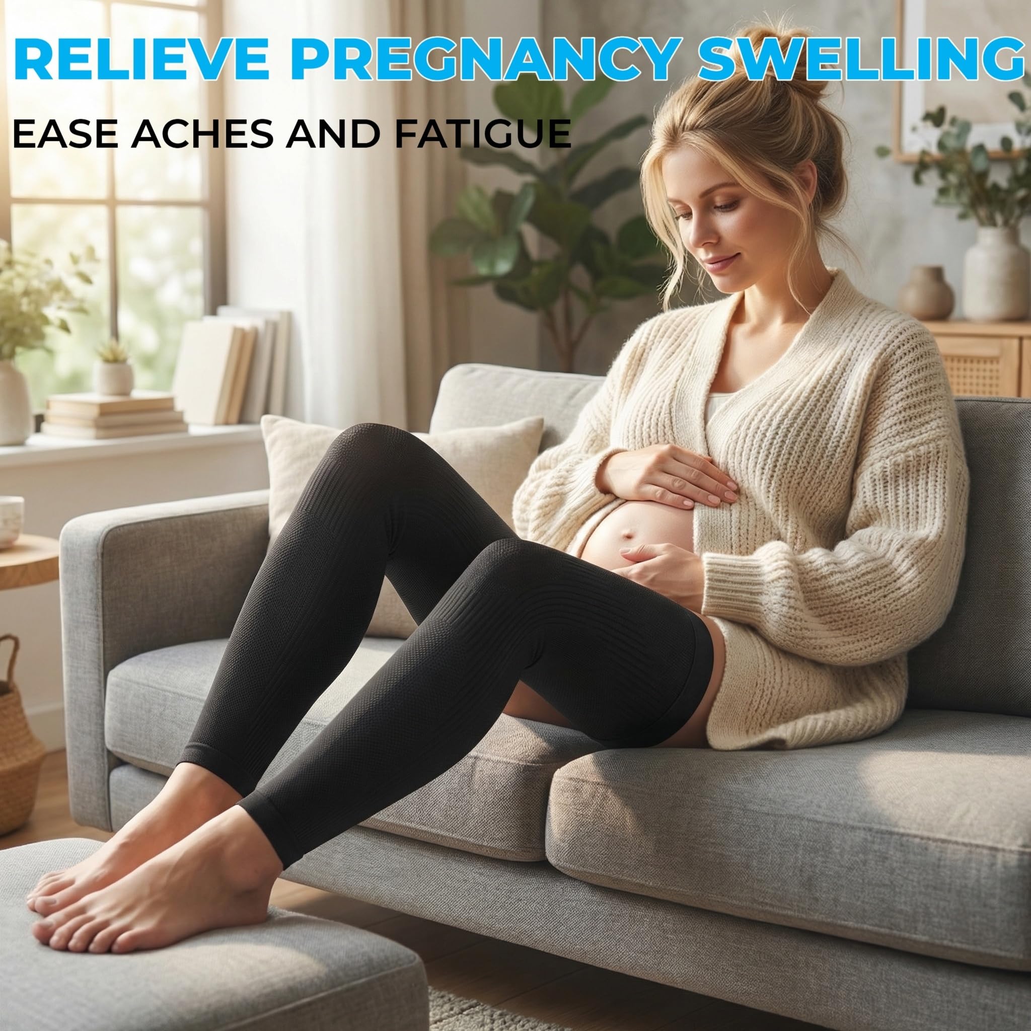 KEKING Mangas de compresión de pierna completa, unisex, medias de compresión hasta el muslo, 20-30 mmHg, soporte graduado para muslo, pantorrilla y rodilla