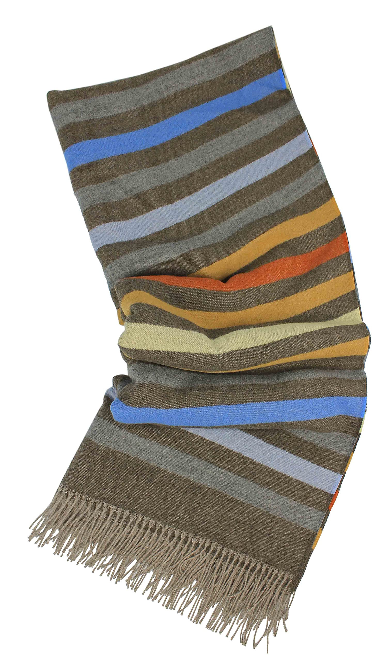 Plaid en laine mérinos à rayures marron mastic idéal pour vos soirées lecture au salon