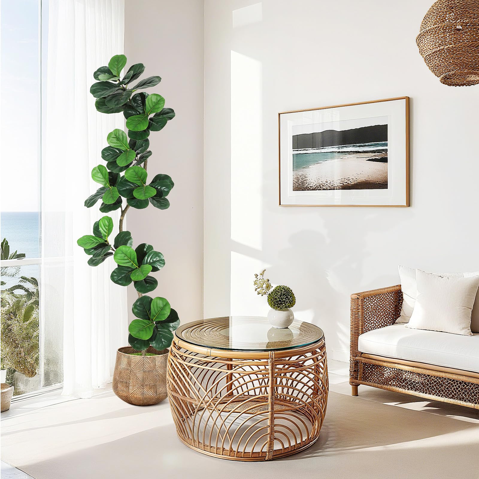 Garvee 210cm Künstliche Pflanzen Fake Pflanzen Künstlicher Fiddle Feigenbaum Mit Weiß Harz Topf Kunstbaum Groß Plastikpflanzen Kunstpflanzen für Drinnen Und DraußEn Zimmer Schlafzimmer Home