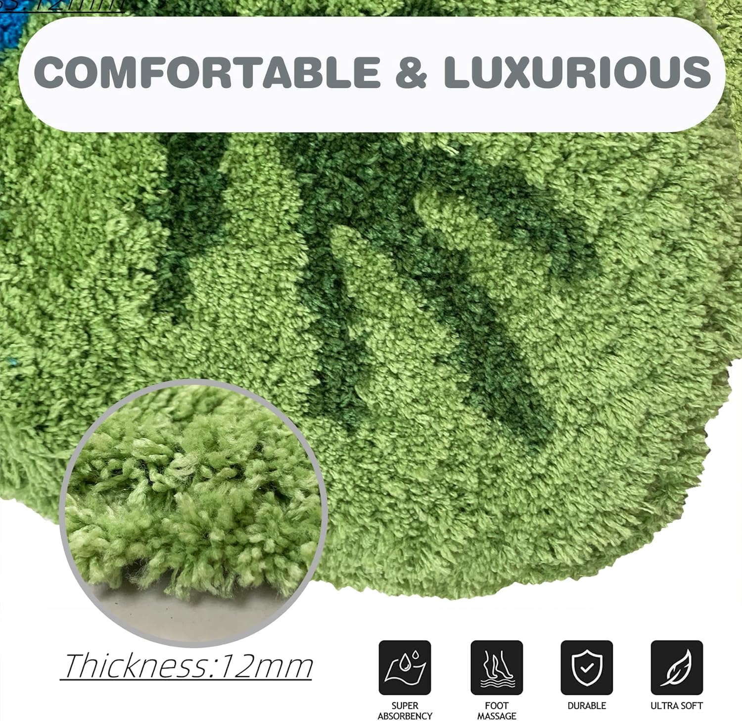 ABREEZE Rose Toilet Rug, Shaggy U-Shaped Bathroom Rugs, Soft Comfortable Contour Mat for Bathroom Floor, 31 X 29, Non-Slip Bath Carpet, Maximum Absorbent, Dry Quickly, Machine-Washable, Blue