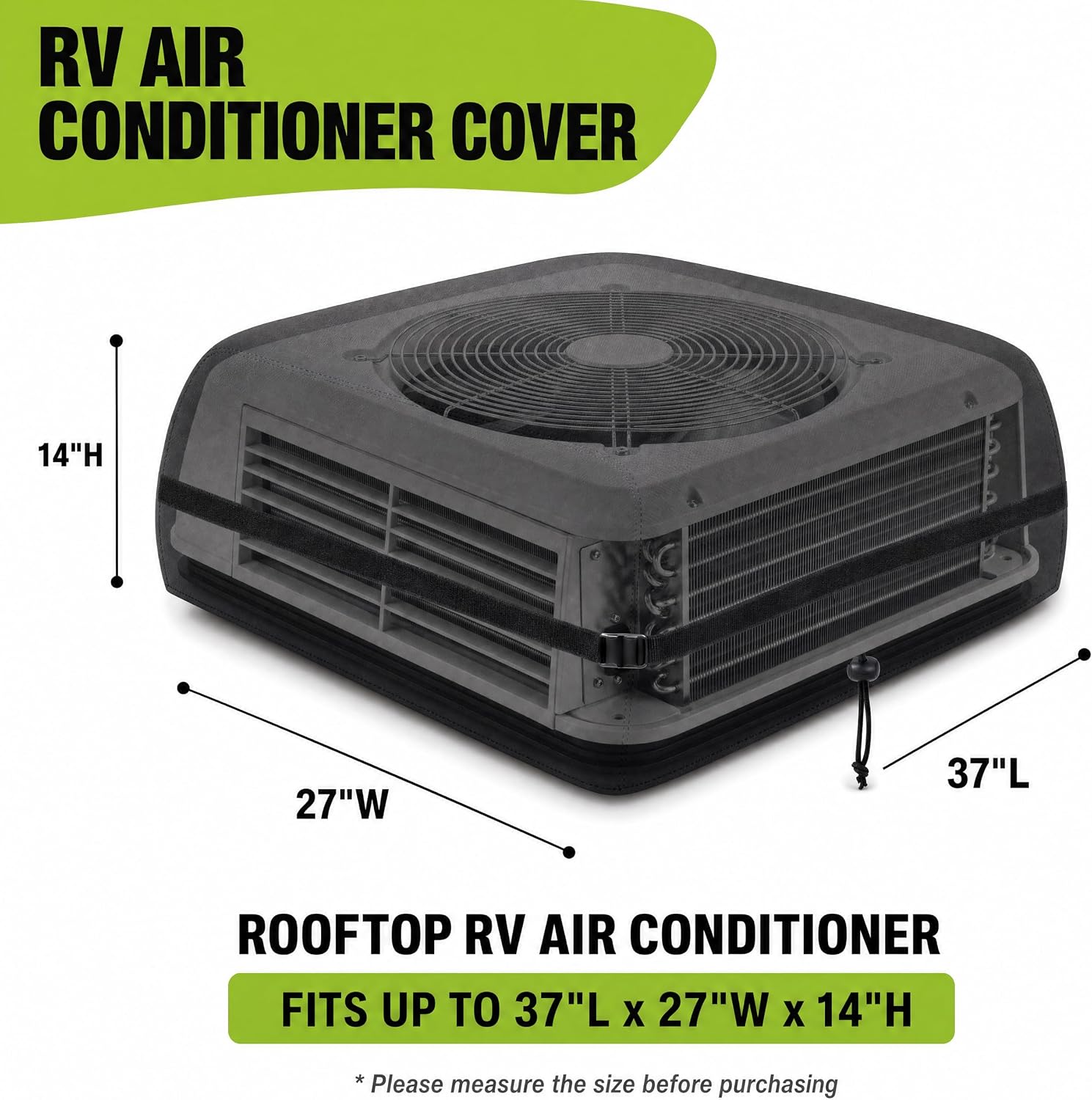 RV Air Conditioner Cover Waterproof 37" x 27" x 14", Heavy Duty 900D Oxford for Travel Trailer & Camper Roof AC Unit, Windproof for MACH 15, MACH 111Plus, MACH 1 Power Saver, MACH 111Power Saver