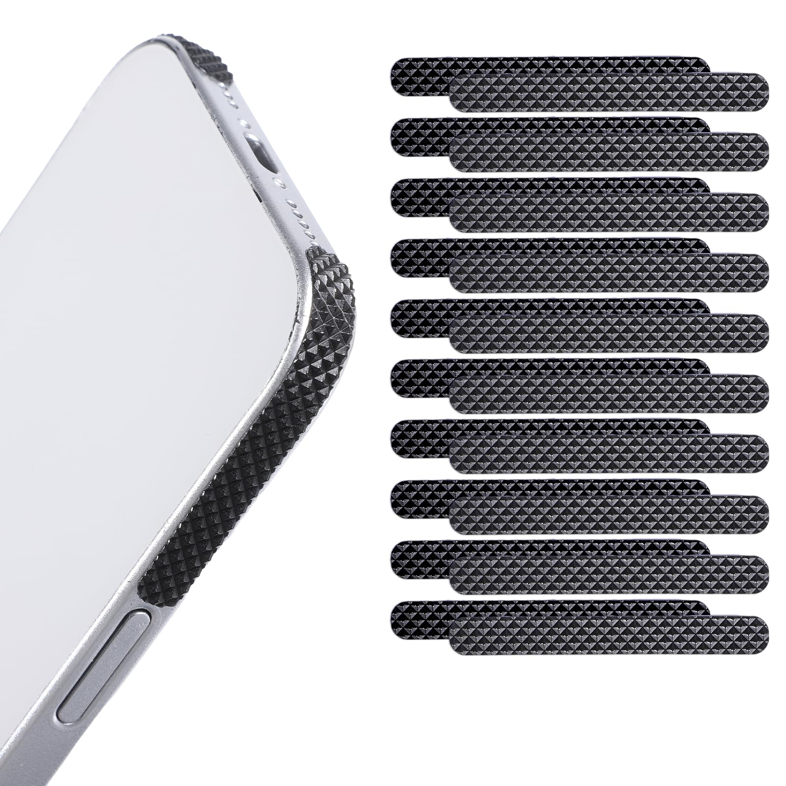 20 Pieces Cell Phone Grip Tape Black Non-Slip Side Stickers Self Adhesive Grip Bumper Frame Rubber Stickers for Phone Case Tablet Computer-image-8