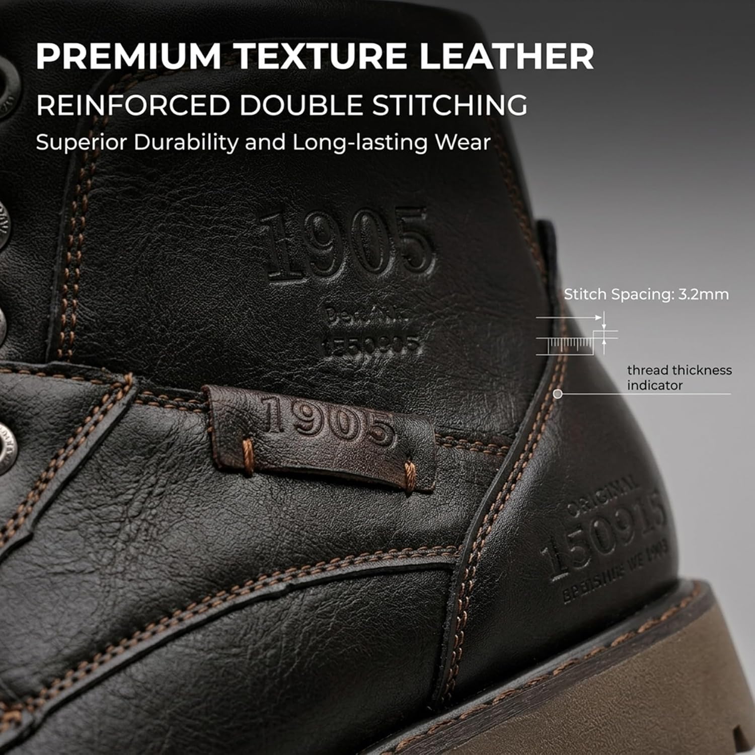 Men’s Vintage Lace-Up Work Boots with Thick Rubber Sole & Embossed Detail – Durable Faux Leather in Brown/Black for Outdoor, Construction or Casual Daily Wear