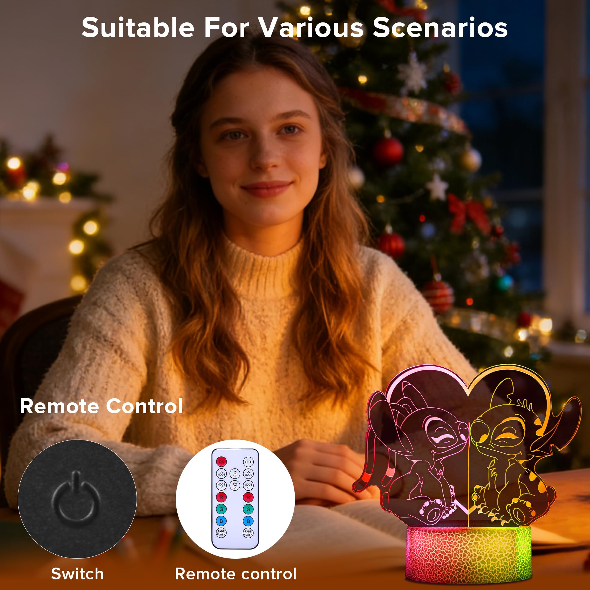 TIDRT Stitch Lampada-Acrylic 3d Led Luce Notturna 16 Colori Tocco Con Telecomando,Luci Decorative Per La Stanza Dei Bambini,Regali Di Compleanno E Natale