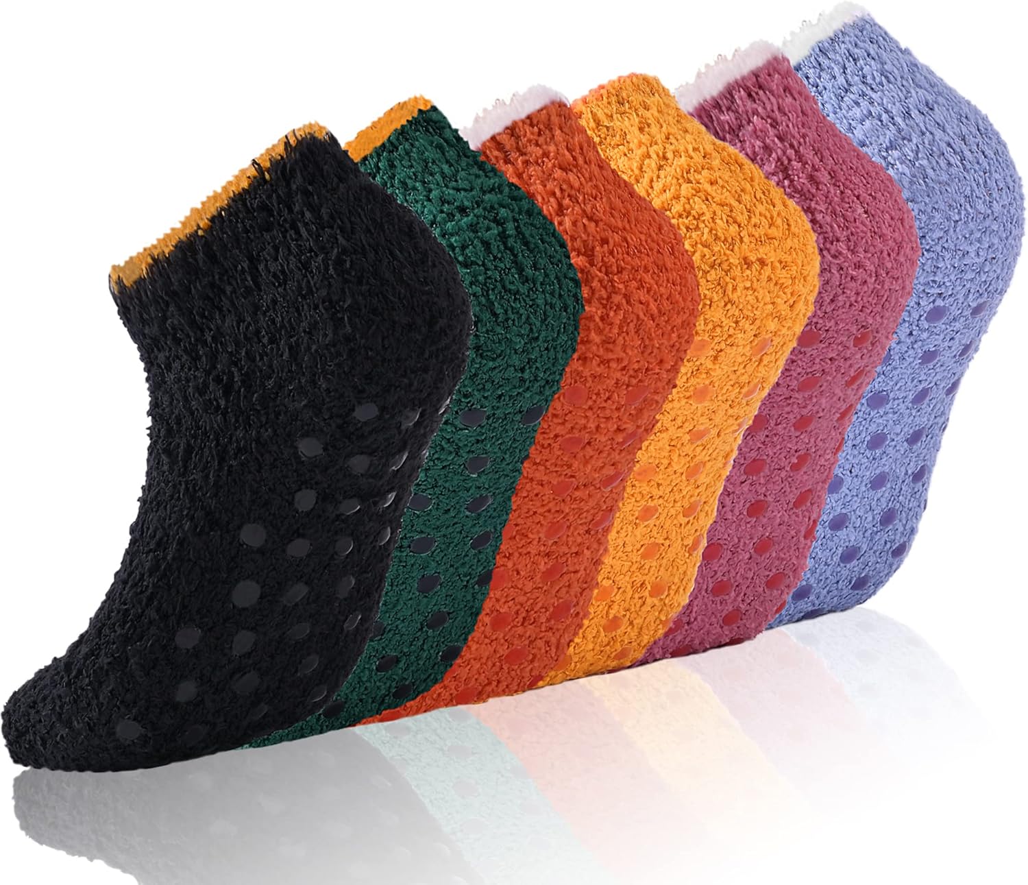 COZYOFFI 6 Pairs Non Slip Hospital Socks for Women Fluffy