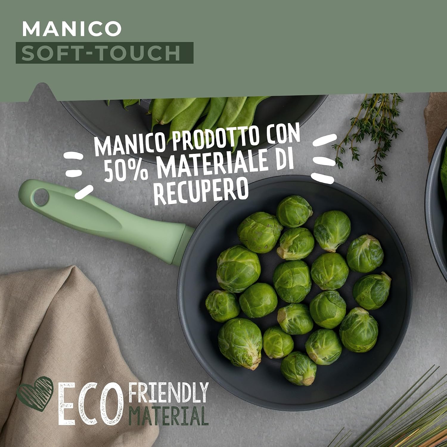 FACKELMANN 20 cm Frying Pan - Sustainable 100% Recycled Aluminium with Non-Stick Coating - Ergonomic Soft Touch Handle - Small Induction Pan for Cooking & Sewing