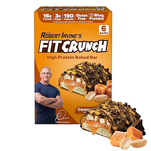 FITCRUNCH Barras de proteínas tamaño aperitivo, diseñadas por Robert Irvine, la única barra horneada de 6 capas del mundo, solo 0.11 onzas de azúcar