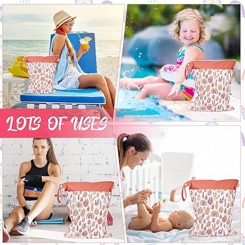 Miniatura 5 de Bolsa húmeda, bolsa húmeda y seca, bolsa húmeda para traje de baño, con dos bolsillos secos y húmedos, impermeable, reutilizable, arcoíris, hoja