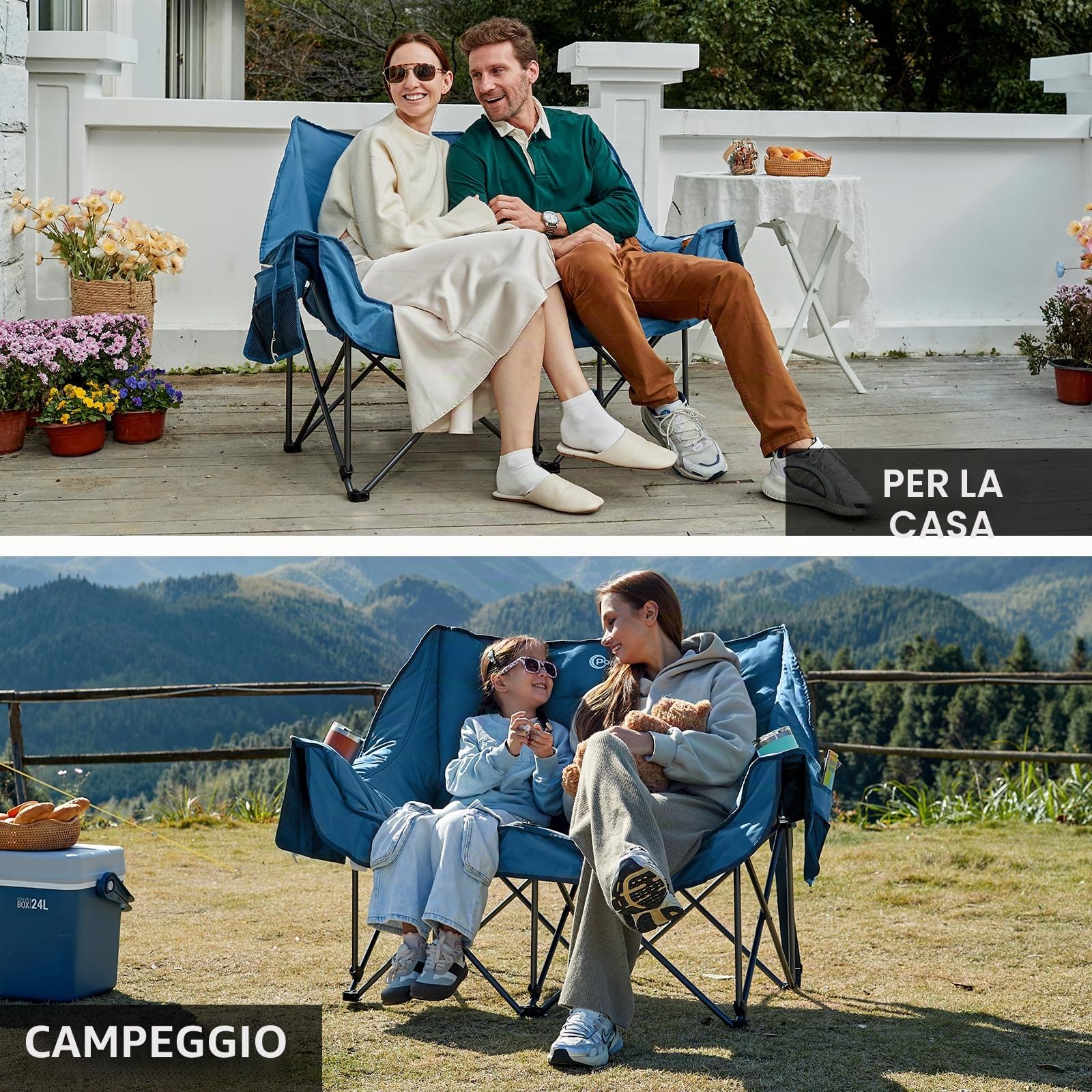 Portal Doppia sedia da campeggio imbottita pieghevole divano da campeggio per adulti grande seduta trapuntata Love Seat lussuosa poltrona deluxe luna sedia pieghevole gigante festival giardino prato