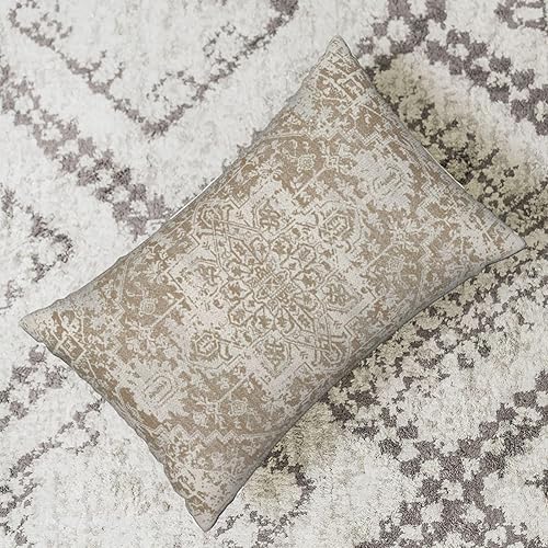 Miniatura 4 de Juego de 2 fundas de almohada bohemias de 12 x 20 pulgadas, patrón de alfombra marrón decorativas para exteriores, fundas de almohada de lino con