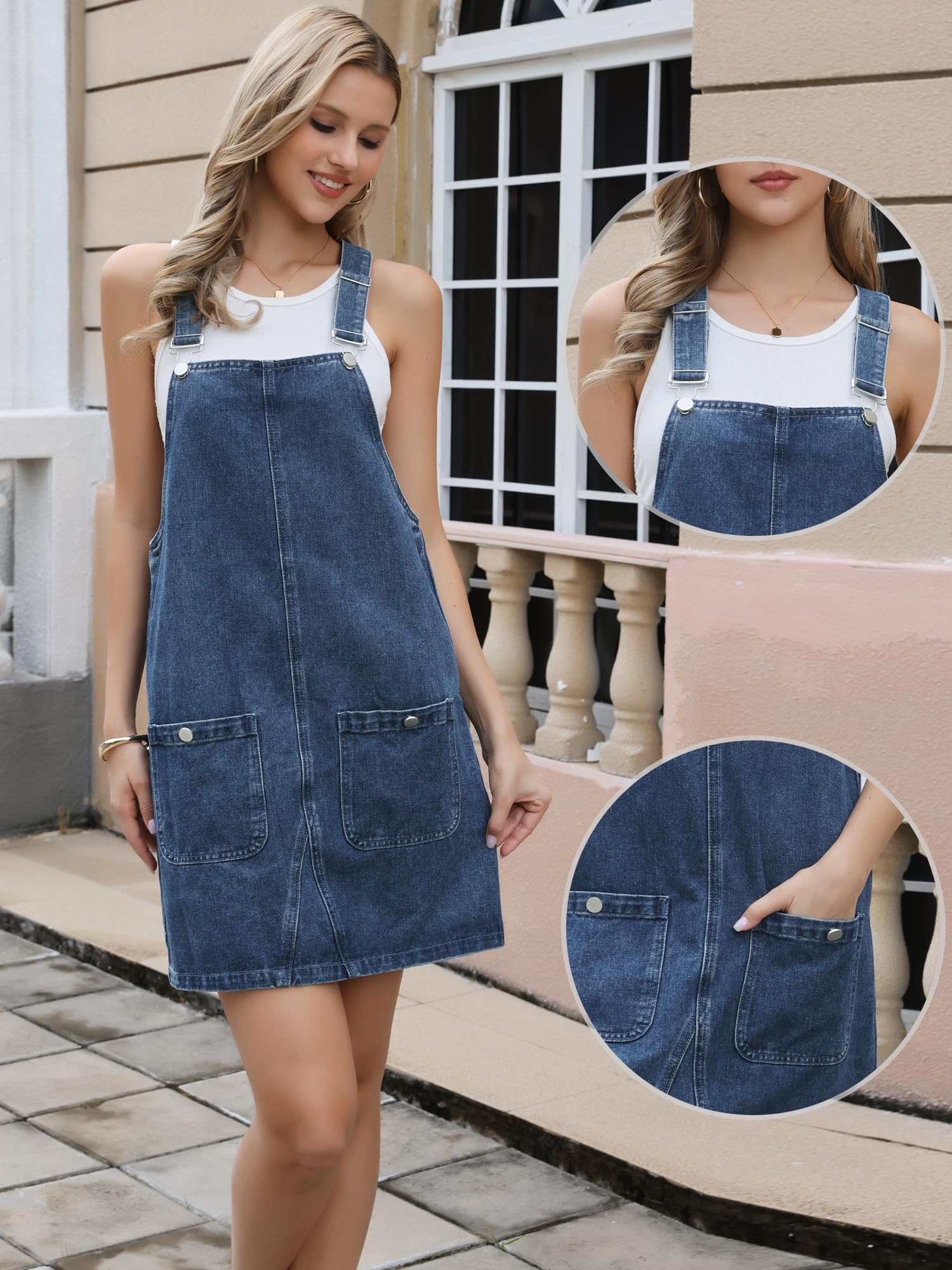 Allegra K Salopette Jean Combishort Ample Mini Robe Sans Manches