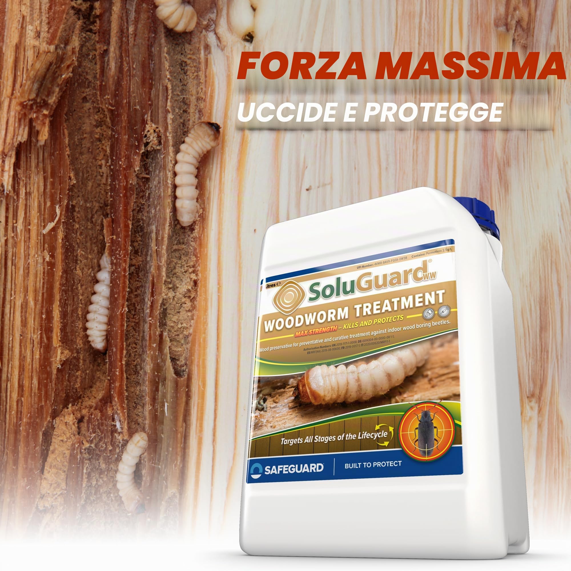 Soluguard Antitarlo 2x5L con Spruzzatore - Trattamento Antitarlo e Antitermiti per Legno, Pronto all’Uso, ad Alta Concentrazione, Formula Trasparente