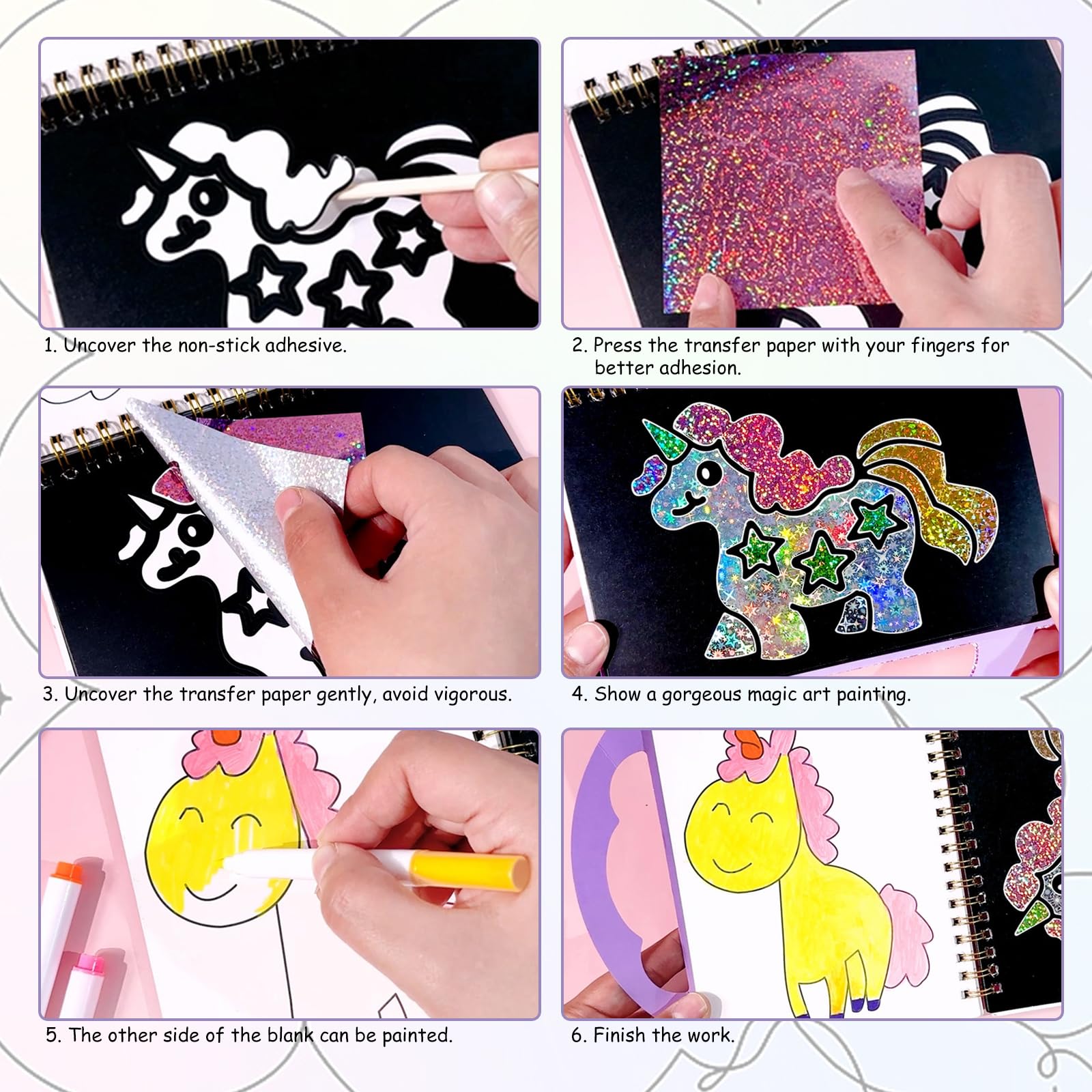Kit Créatif Licorne Pour Enfants – Foil Art & Aquarelle – Activité Manuelle Sans Désordre – Voyage, Anniversaire – Pour Filles 4-9 Ans - 4