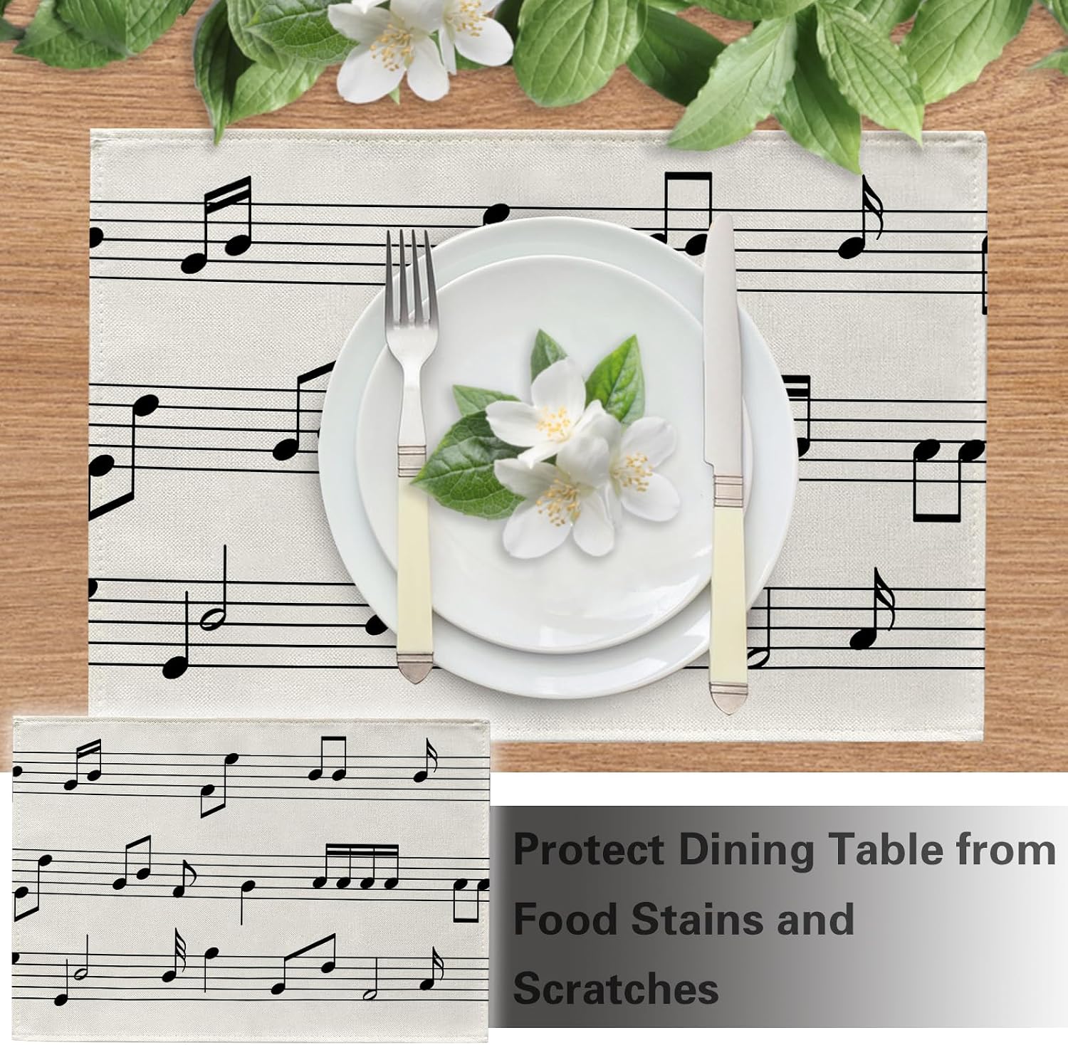Vintage Music Sheets Placemats Set of 4, Retro Musical Notes Staff image 5