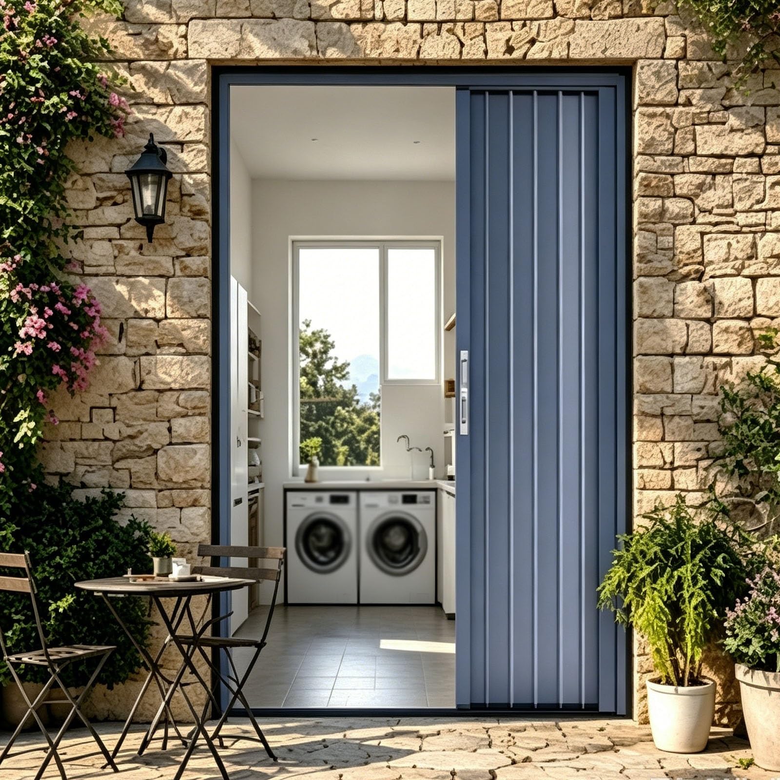 Tyzlup Gray Space Saving Entry Accordion Door With Lock, Folding Sliding Room Divider For Kitchen Pantry Bedroom Bathroom Balcony, Easy To Install Aluminum Basement Door
