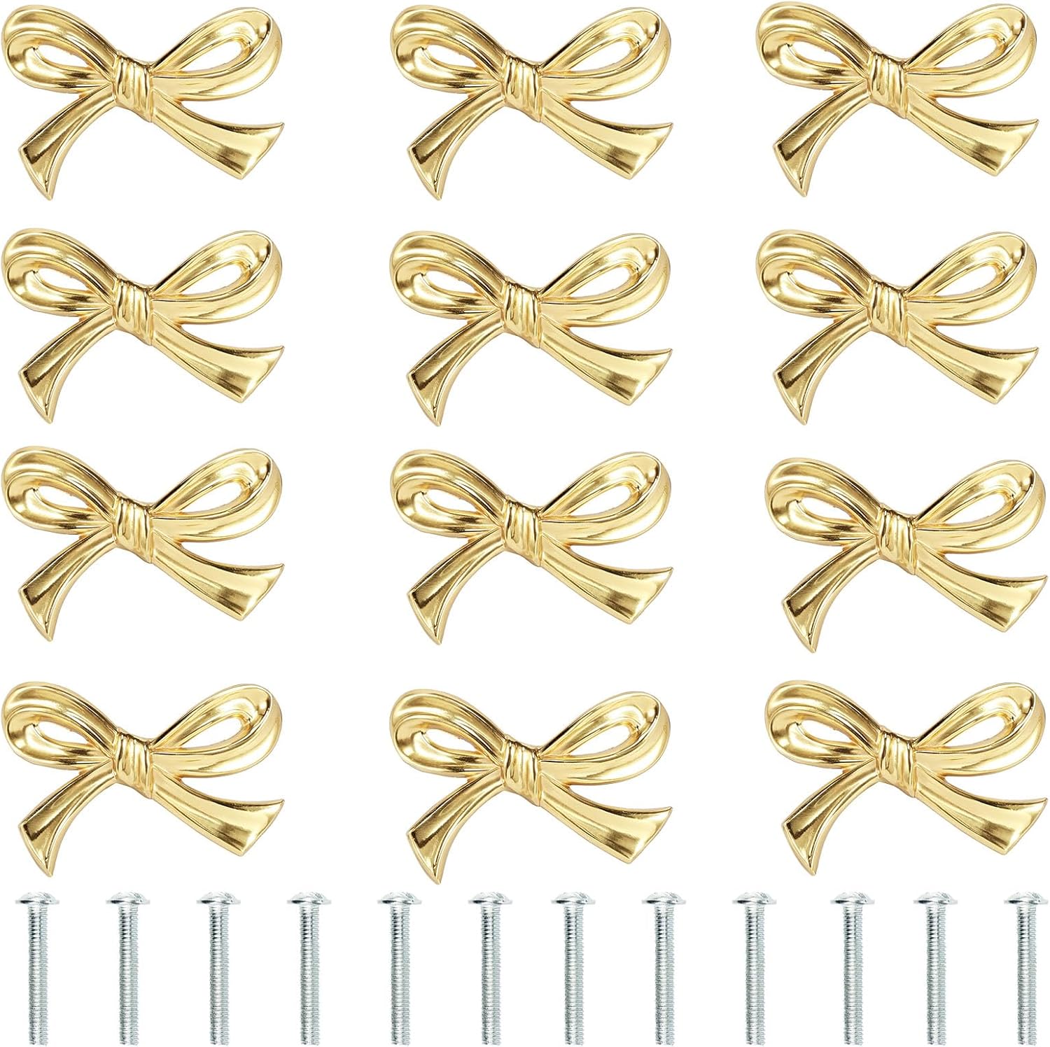 12Pcs Brass Bow Shape Cabinets Knobs, Gold Knob for Cabinets Drawer Pulls Decorative Bows Knobs Cupboard Pull Handles, Cabinet Hardware Dresser Wardrobe and Drawer Pulls