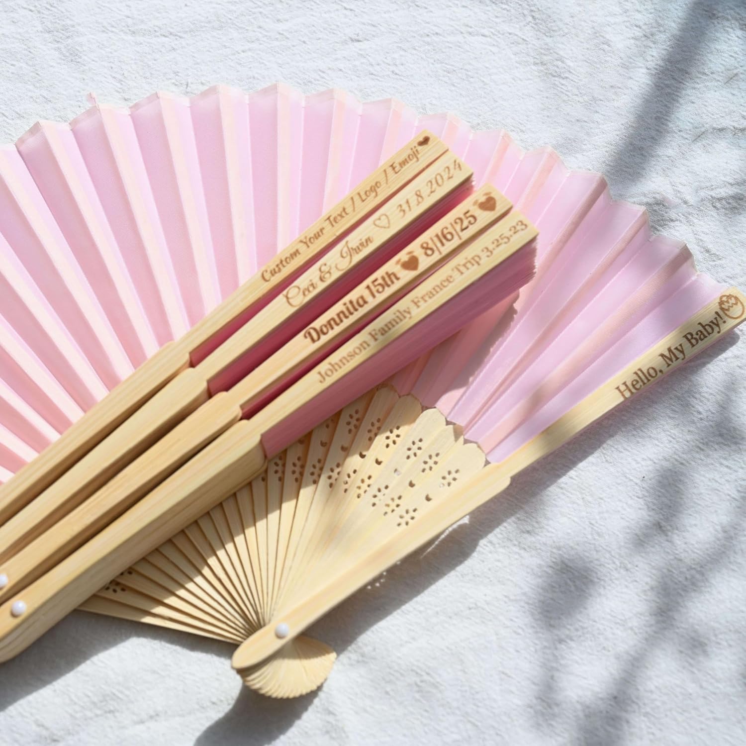 Custom Pink Silk Wedding Fans for Guests -30pcs Personalized Engraved Summer Wedding Fans,Bachelor Party Favor Bridal Shower Gift (Pink)